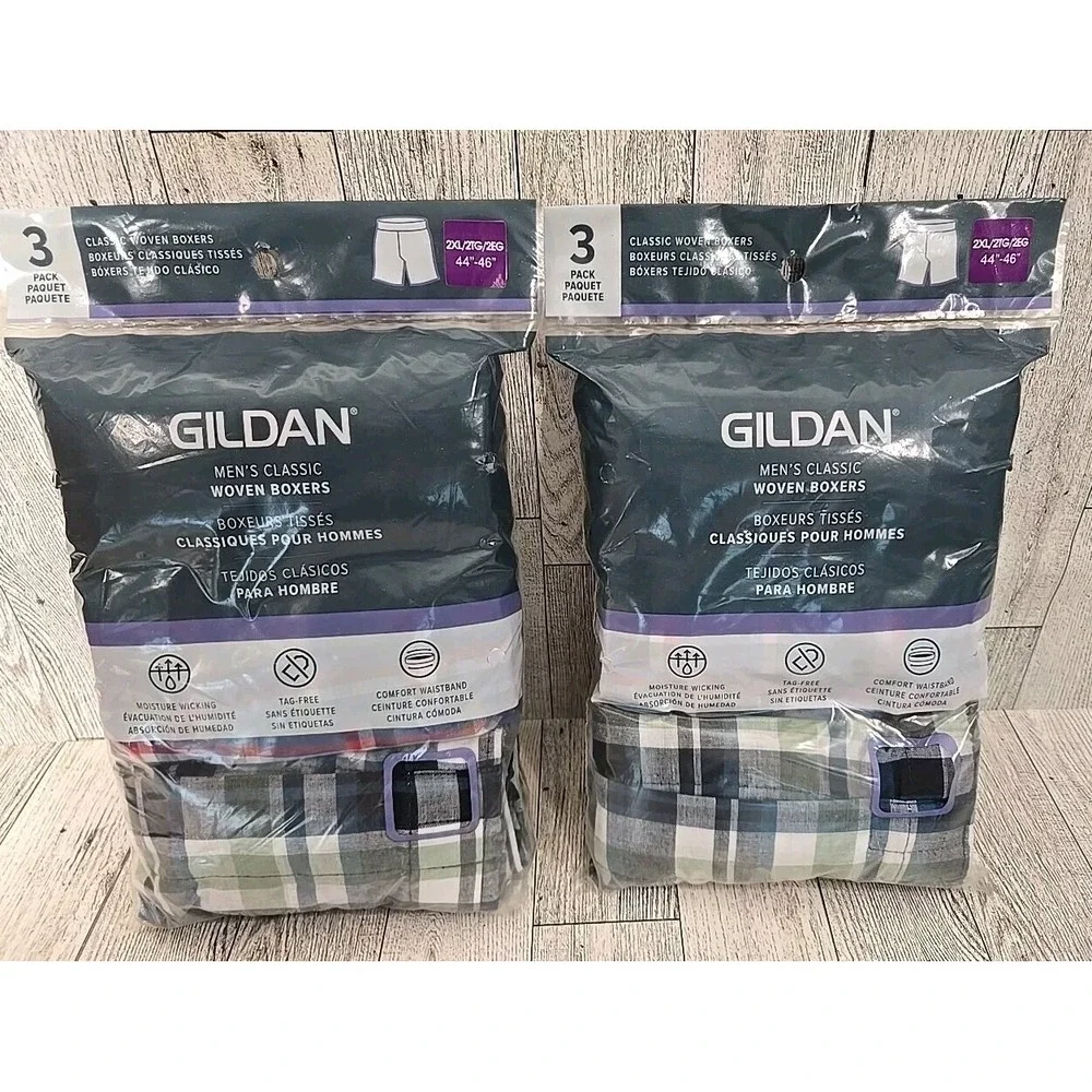 Gildan Boxer Shorts Underwear 2X 44-46 Men Plaid Classic Woven 3pk Lot of 2 NEW